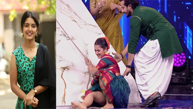 Priyanka Jain  Serial Actress  Milky Thigh Exposed Under Saree during Game Show